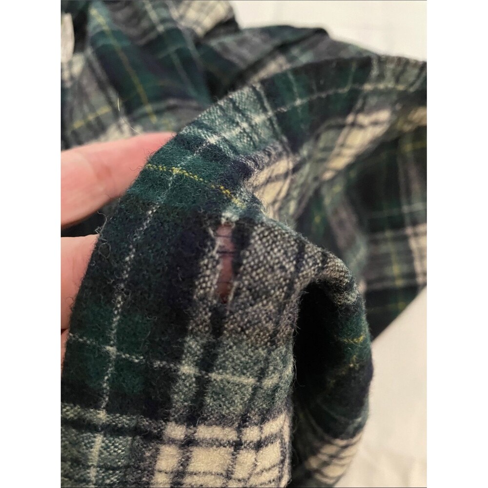 Vintage 70s Pendleton Wool Shirt Mens M Campbell Dress Tartan Plaid Moth Holes - Picture 14 of 15